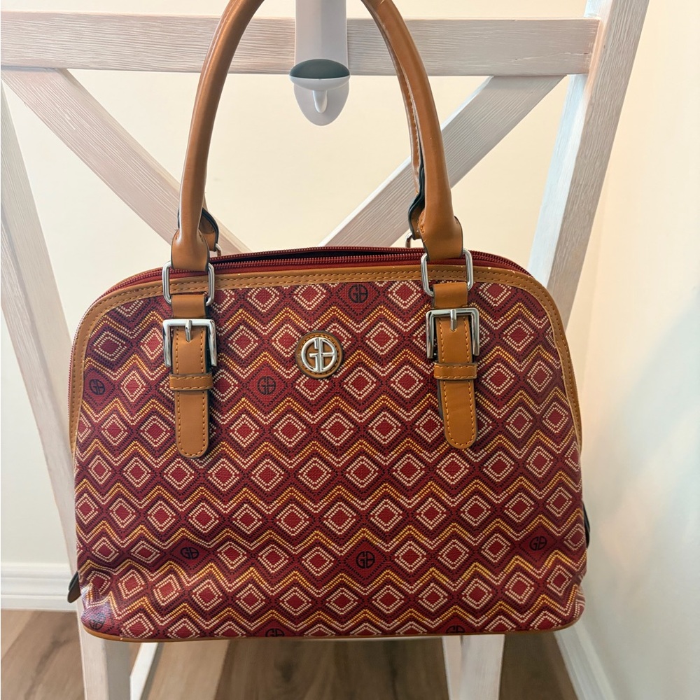 Giani Bernini women's red and tan printed satchel handbag